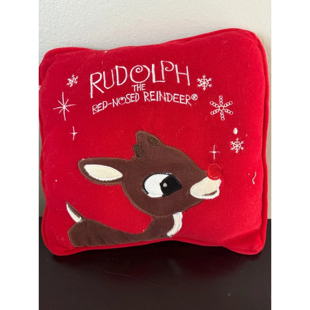 Rudolph the Red-Nosed Reindeer Red Embroidered Holiday Throw Pillow 10x10